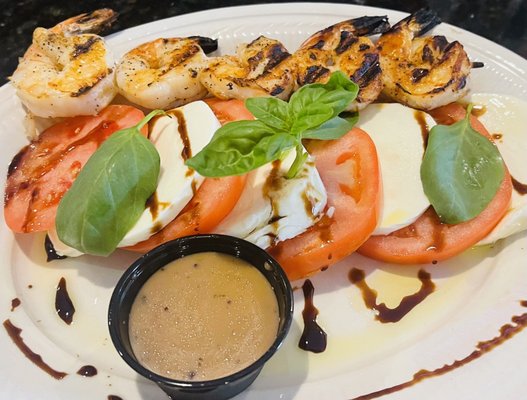 Capresse Salad with Balsamic and Grilled Shrimp