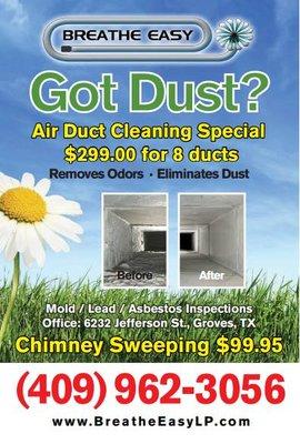 air duct cleaning. 30.00 - 400.  per duct.