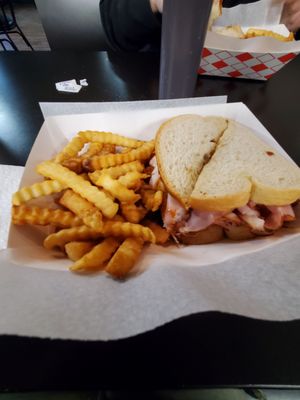 Turkey and ham sandwiche fries  great as always you need to try ths bbq better the that Joe guys stuff