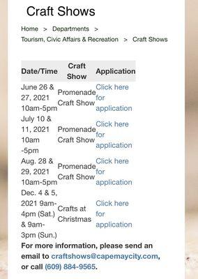 Cape May -- craft shows 2021