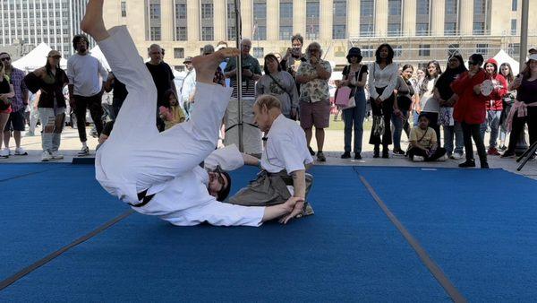 Roy Goldberg Shihan demonstrating waza with uke Charlie Siegel at the Nashville Cherry Blossom Festival in Tennessee