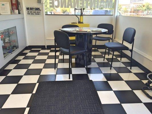 We built our lobby floor to resemble a checkered flag because our customers are just racing to get in here.