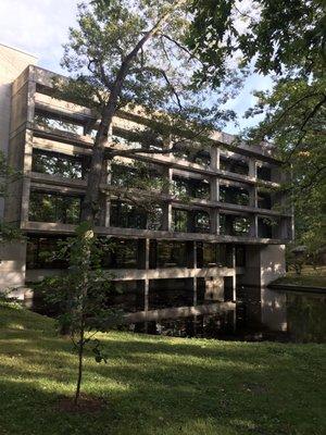 Another building on campus with a similar brutalist design