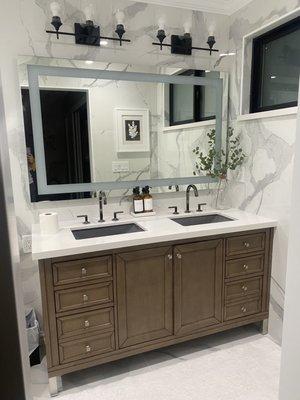 Gorgeous vanity, custom sinks and finishes.