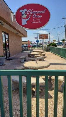 The uncovered patio dining area.