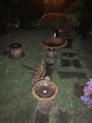 Unassembled Tuscan fountain.