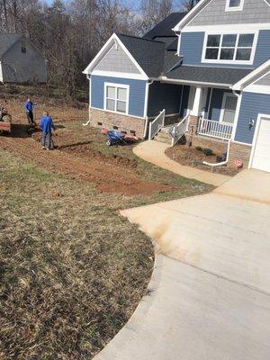 Repairing drainage and runoff issues on a steep slope in Statesville, NC