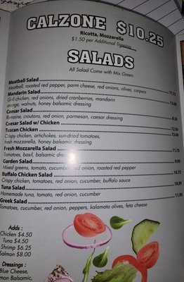 Salad menu