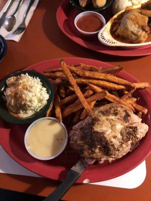 Stuffed Chicken Breast with sweet potato fries.