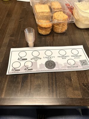 The tasting sheet. The sample cups are stacked and empty because momma didn't raise a quitter.