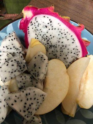 Dragon fruit and Asian pear for a breakfast salad.