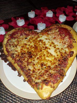 Heart shaped pizza for valentine's day