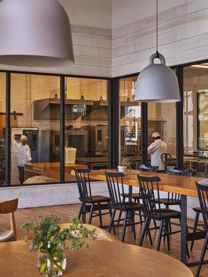 Seating overlooking the kitchen.