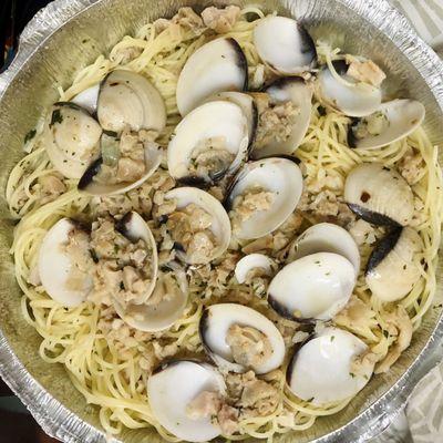 Angel hair pasta with clams to go, delicious!