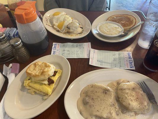 Eggs Benedict Biscuits and Sausage gravy Grits Bacon Egg n Cheese Biscuit