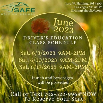 Get signed up for summer Driver's Education Classes. We are already booking into June! Call or Text us TODAY to reserve your seat!