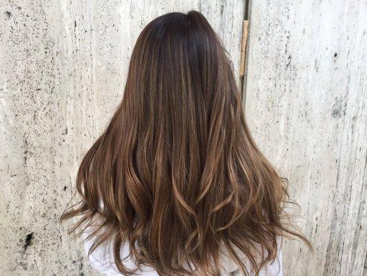 Warm caramel highlights/ balayage.