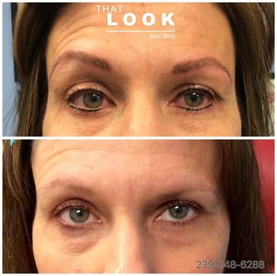 Hair Stroke Brows & Top and Bottom Eyeliner. Right after the procedure .