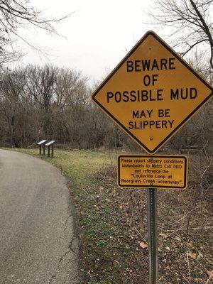 Ah -- report mud. And also, the trail is a part of the "Louisville Loop". Who knew?