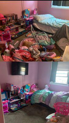 Before and after - decluttering and cleaning a child's room.