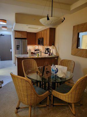 Dining area with kitchen.