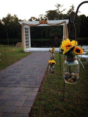 Our Outside Wedding Aisle with a Heart shaped Pond