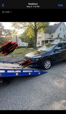 my 2 month old car being towed away