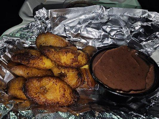 Plantains and refried beans