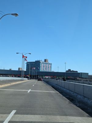 Rainbow Bridge, with a pedestrian on the bridge