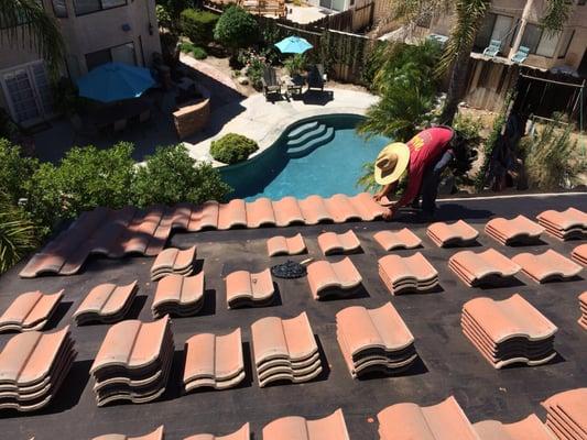 Re-Installing tiles over new felt underlayment in the Santa Clarita Valley