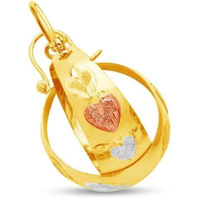 14k Tri 3 Color Gold Etched Heart Bangle Hoop Earrings (20mm Diameter)