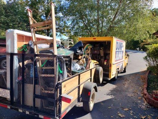 Truck and trailer filled from job