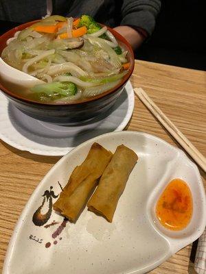 Veg Udon and egg rolls