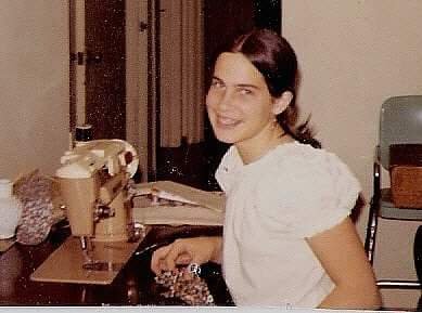 Nancy making her first dress at age 9, San Francisco 1968