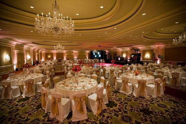 Ivory Chair Covers with Champagne Satin Sashes