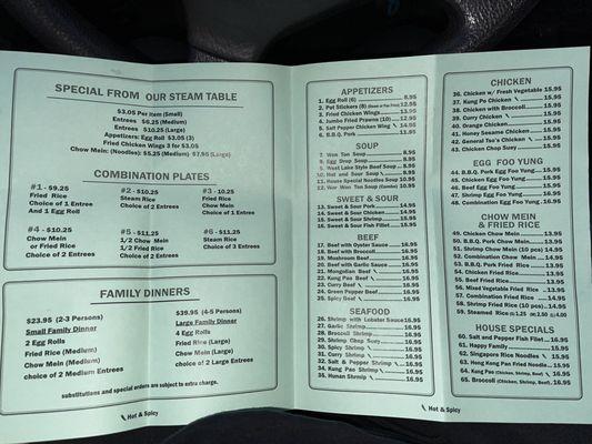 Inside of paper menu