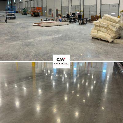 Before and after floor care. Transform your Distribution Center with the help of City Wide Columbus!