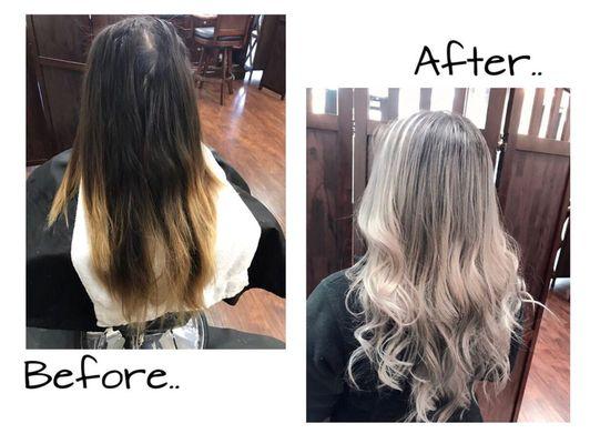 Hair transformation from dry brassy Hair to beautiful healthy blonde... (color and deep treatment)