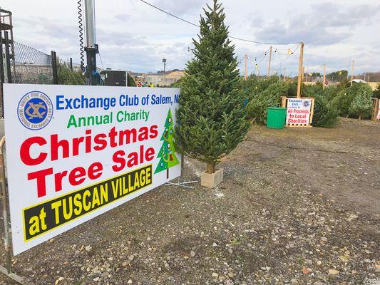 Salem, NH Exchange Club 2021 Charity Christmas Tree Sale at 12 Via Toscana, behind Drive Custom Fit and Tuscan Market.