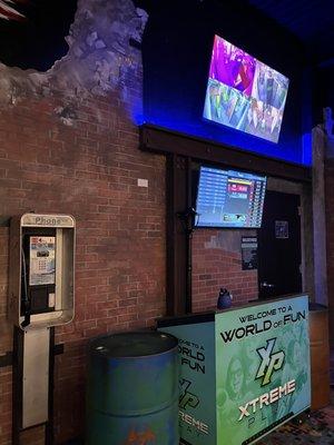 Entrance to laser tag has a random pay phone in front in case you need to make a call to the 90s.  LOL