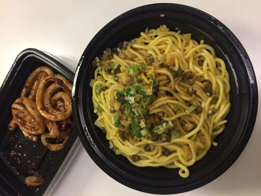 Sesame noodles and calamari