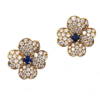 Van Cleef & Arpel Cosmo Diamond Sapphire Estate Earrings.