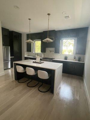 Painted cabinets, ceilings and walls.