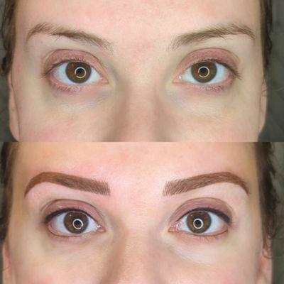 Hybrid brows and Upper & Lower Permanent Eyeliner: Before and After