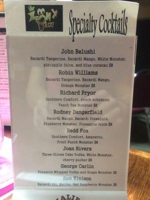 Specialty cocktail menu as of 1/21/16