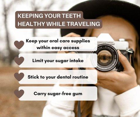 Maintaining oral hygiene while on the road cannot be overstated. Put your toothbrush in your bag, pack your cooler, and buckle up - the foll