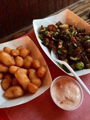 Fried cheese curds and fried brussel sprouts