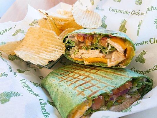 Chicken wrap in spinach tortilla