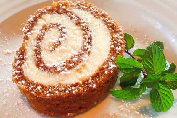 Thankgiving dessert! Pumpkin roulade with crystallized ginger marscapone filling