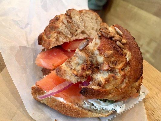 Salmon with Dill Cream Cheese on Marble Rye Bread $8